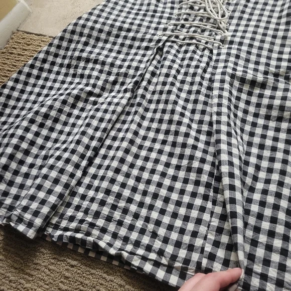Eva Franco Lace-Up Black and White Gingham Midi Flare Skirt Medium - Picture 16 of 16
